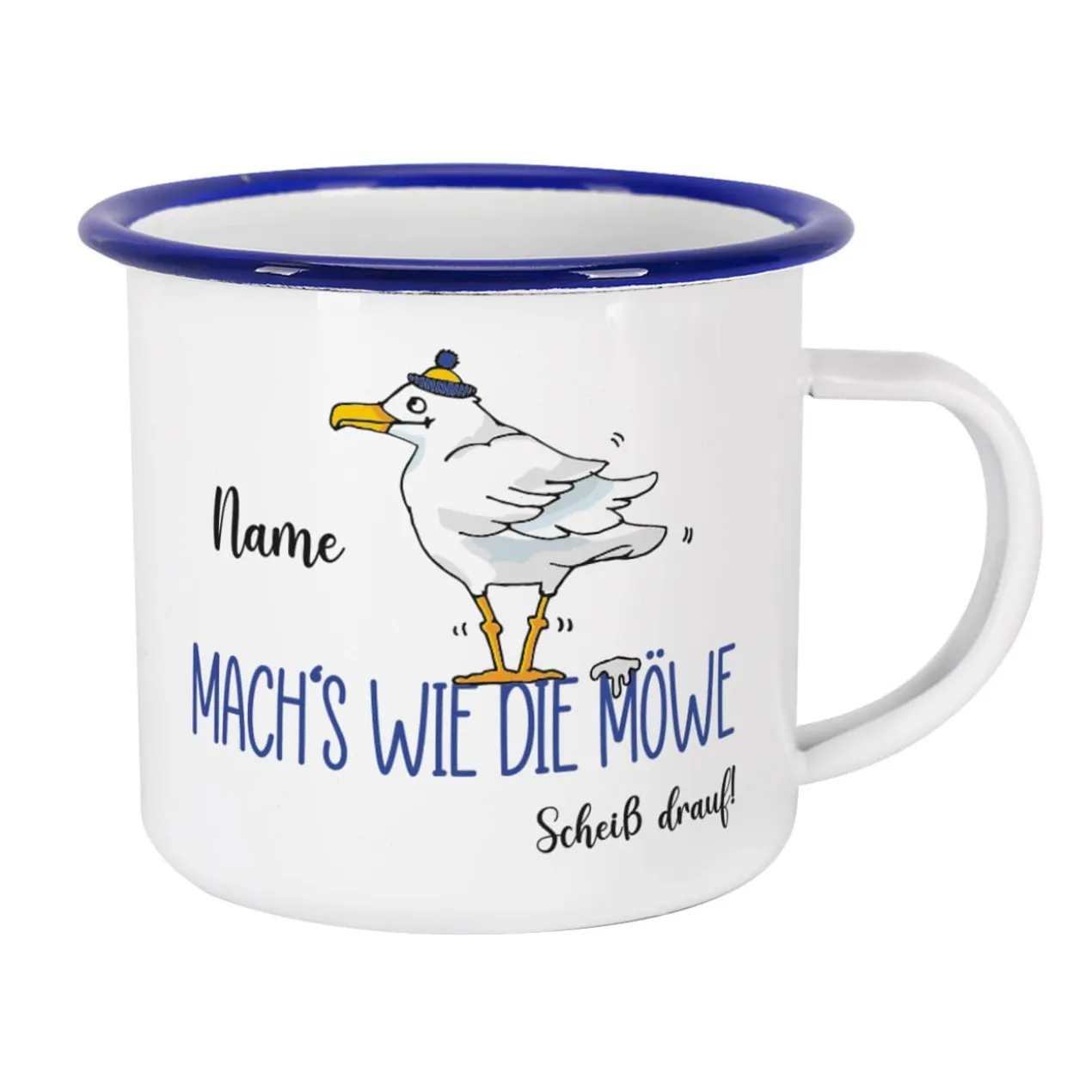 Mach's wie die Möwe... Emaille-Tasse mit Name