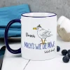 Mach's wie die Möwe... - Tasse mit Name und dunkelblauem Henkel