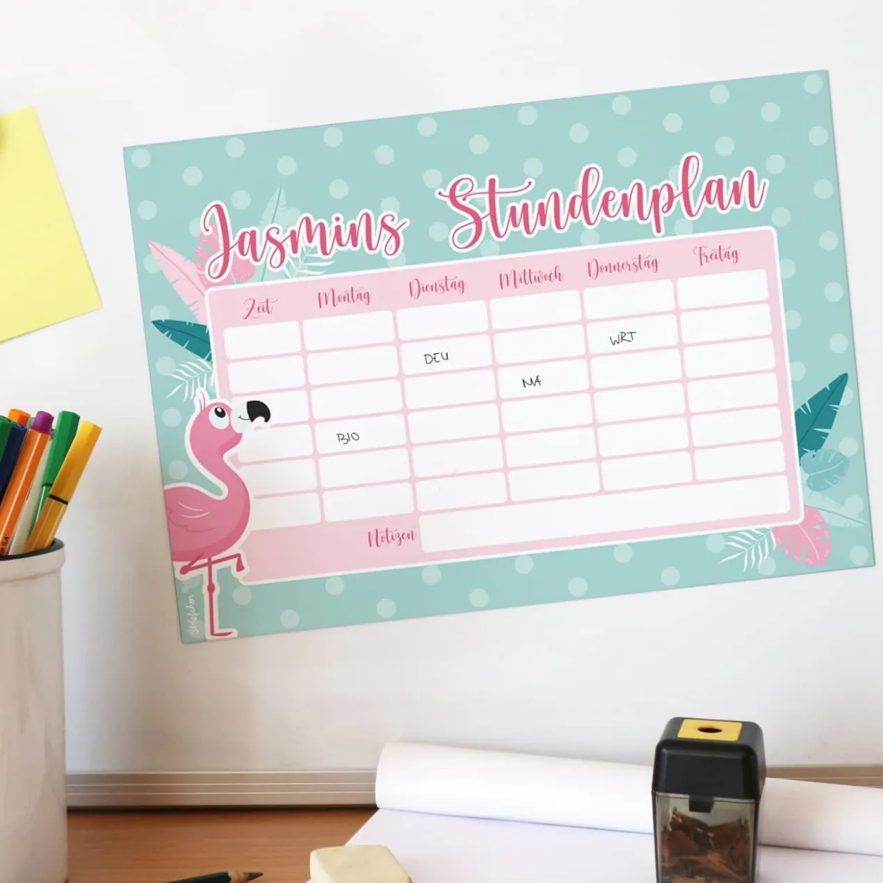Magnetischer Flamingo-Stundenplan - wiederbeschreibbar
