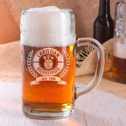 Maßkrug mit Gravur 1L für Bierkenner