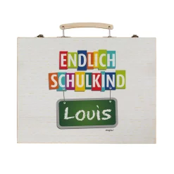 Malkoffer aus Holz 'Endlich Schulkind' personalisiert mit Name für Kinder | Geschenk zur Einschulung