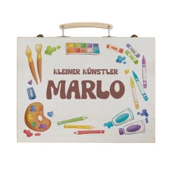 Malkoffer aus Holz mit Name und Wunschtext personalisiert zur Einschulung für Mädchen & Jungen