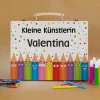 Malkoffer mit Name & Wunschtext - Stifte Motiv | Geschenk zur Einschulung & Geburtstag für Kinder