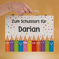Malkoffer mit Name & Wunschtext - Stifte Motiv | Geschenk zur Einschulung & Geburtstag für Kinder