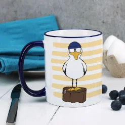 Maritime Tasse mit Möwe und Ihrem Wunschnamen