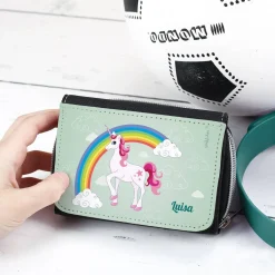Mädchen - Geldbörse mit Einhorn, Regenbogen und Name