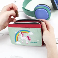 Mädchen - Geldbörse mit Einhorn, Regenbogen und Name