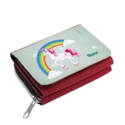 Mädchen - Geldbörse mit Einhorn, Regenbogen und Name