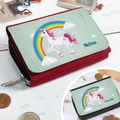 Mädchen - Geldbörse mit Einhorn, Regenbogen und Name