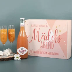 Mädelsabend-Set mit Bellini und 2 Sektgläsern