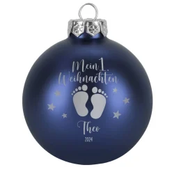 Mein 1. Weihnachten - Weihnachtskugel mit Babyfüßchen und Sternchen graviert