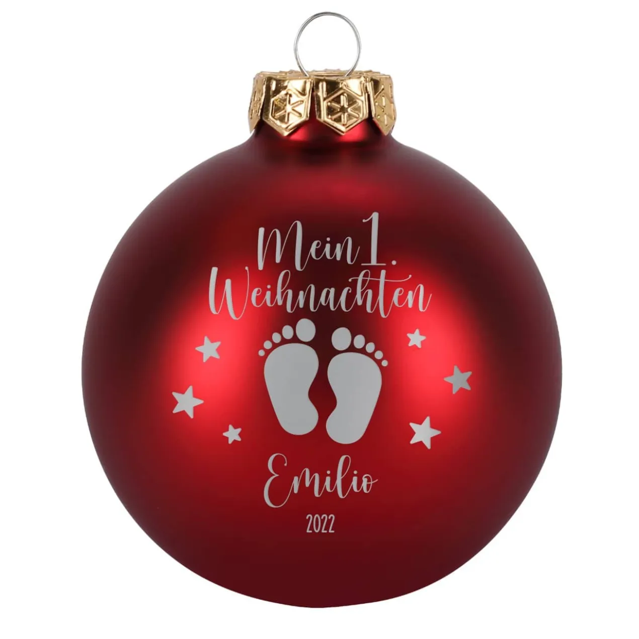 Mein 1. Weihnachten - Weihnachtskugel mit Babyfüßchen und Sternchen graviert