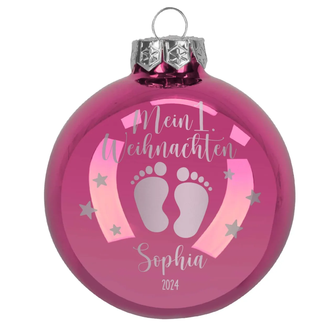 Mein 1. Weihnachten - Weihnachtskugel mit Babyfüßchen und Sternchen graviert