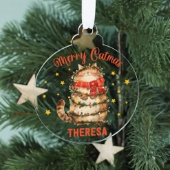Merry Catmas - Acryl Christbaumkugel mit Ihrem Wunschnamen