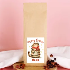 Merry Catmas - Früchtetee mit weihnachtlichem Katzenmotiv und Name