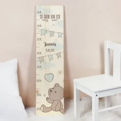 Messlatte für Jungs mit Teddymotiv und Namensaufdruck