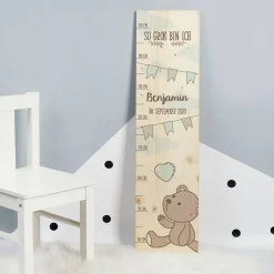 Messlatte für Jungs mit Teddymotiv und Namensaufdruck