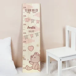 Messlatte für Mädchen mit Teddymotiv und Namensaufdruck