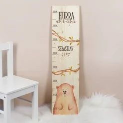 Messlatte - Hurra ich wachse - mit Bärchen und Namensaufdruck