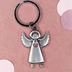 Metall-Schlüsselanhänger Schutzengel mit Herz und ausgebreiteten Flügeln