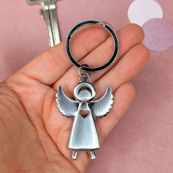 Metall-Schlüsselanhänger Schutzengel mit Herz und ausgebreiteten Flügeln