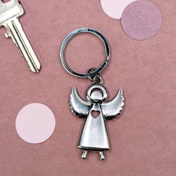 Metall-Schlüsselanhänger Schutzengel mit Herz und ausgebreiteten Flügeln