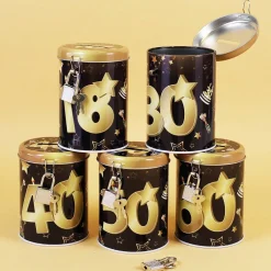 Metall-Spardose zum Geburtstag - schwarz/gold - verschiedene Zahlen