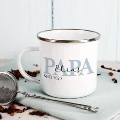 Metalltasse - Papa seit - als Geschenk zum Vatertag
