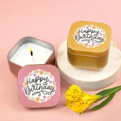Mini Duftkerze 'Happy Birthday' mit Vanille Duft als Geschenk zum Geburtstag | Gold oder Rosé