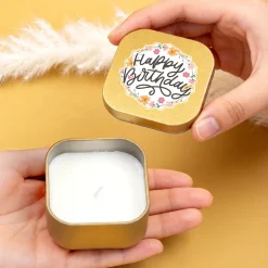 Mini Duftkerze 'Happy Birthday' mit Vanille Duft als Geschenk zum Geburtstag | Gold oder Rosé