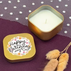 Mini Duftkerze 'Happy Birthday' mit Vanille Duft als Geschenk zum Geburtstag | Gold oder Rosé
