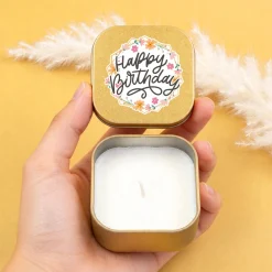 Mini Duftkerze 'Happy Birthday' mit Vanille Duft als Geschenk zum Geburtstag | Gold oder Rosé