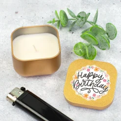 Mini Duftkerze 'Happy Birthday' mit Vanille Duft als Geschenk zum Geburtstag | Gold oder Rosé