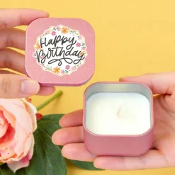 Mini Duftkerze 'Happy Birthday' mit Vanille Duft als Geschenk zum Geburtstag | Gold oder Rosé