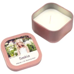 Mini Duftkerze mit Foto & Wunschtext | Kerze als Gastgeschenk & Deko für viele Anlässe mit Farbwahl