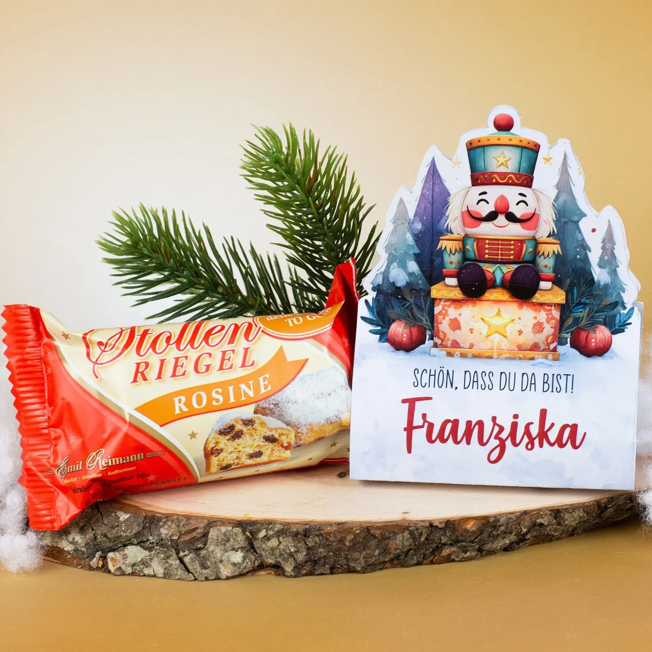 Mini-Stollen mit personalisierter Geschenkverpackung | 80g | Nussknacker-Motiv