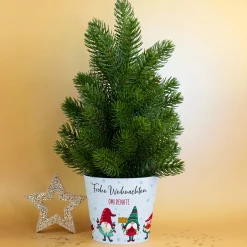 Mini Weihnachtsbaum mit Wichtelbanderole personalisiert mit Wunschtext | Hochwertige Weihnachtsdeko