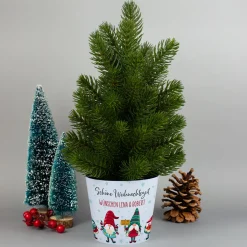 Mini Weihnachtsbaum mit Wichtelbanderole personalisiert mit Wunschtext | Hochwertige Weihnachtsdeko