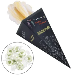 Mini Zuckertüte zur Einschulung mit 10 Bonbons gefüllt und mit Ihrem Wunschnamen bedruckt