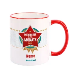 Mitarbeiter des Monats - Tasse mit Name, Datum und Wunschtext