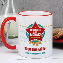 Mitarbeiter des Monats - Tasse mit Name, Datum und Wunschtext