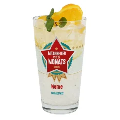 Mitarbeiter des Monats - Trinkglas mit Name, Datum und Wunschtext