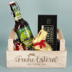 Männer Geschenkset zu Ostern, mit Herrenschokolade, Bier, Schnaps und Lindt Goldhase