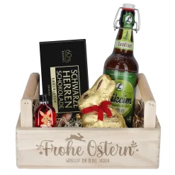Männer Geschenkset zu Ostern, mit Herrenschokolade, Bier, Schnaps und Lindt Goldhase