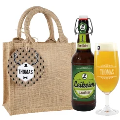 Männergeschenk zu Weihnachten - Bierglas mit Bierflasche in persönlicher Geschenktüte