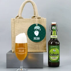 Männergeschenk zu Weihnachten - Bierglas mit Bierflasche in persönlicher Geschenktüte