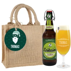 Männergeschenk zu Weihnachten - Bierglas mit Bierflasche in persönlicher Geschenktüte