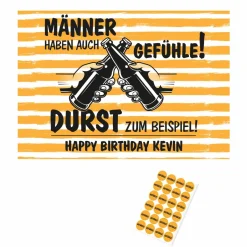 Männer haben auch Gefühle! Bierkastenbanderole und Flaschenaufkleber zum Geburtstag