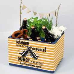 Männer haben auch Gefühle! Bierkastenbanderole und Flaschenaufkleber zum Geburtstag