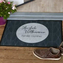 Moderne Fußmatte mit grauem Muster und Ihrem Wunschtext